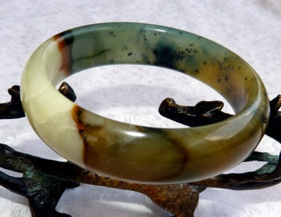 "Sunrise Sunset" Chinese River Jade Bangle Bracelet 60mm (NJ2568)