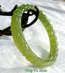 Sale-"Two Dragons Hold Pearl" Classic Round Dynasty Carved Chinese Jade Bangle Bracelet 60mm (NJCAR-DD-60)