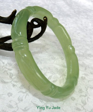 Sale-"Bamboo Knot" Carved Translucent Chinese Jade Bangle Bracelet 60mm (NJCARV-19-60)