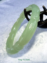 Sale-"Bamboo Knot" Translucent Carved Chinese Jade Bangle Bracelet 64mm (NJCARV-19-64)