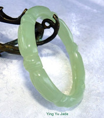 Sale-"Bamboo Knot" Translucent Carved Chinese Jade Bangle Bracelet 64mm (NJCARV-19-64)