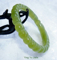 Sale-"Two Dragons Hold Pearl" Classic Round Dynasty Carved Chinese Jade Bangle Bracelet 53mm (NJCAR-DD-53)