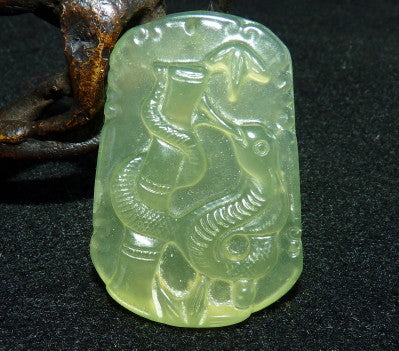 "Snake Cherishes Bamboo" Chinese Jade Pendant (P-630)