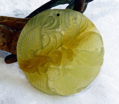 "Mysterious" Honeyr Dragon Phoenix Jade Pendant (P639)