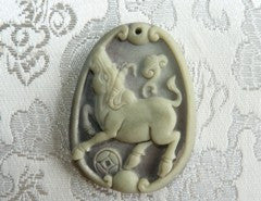 Chinese Jade "Ox Brings Fortune" Red and Green Jade Pendant-Unique Unpolished  (RJ138)