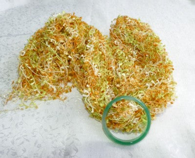 Sale-Warm and Sunny Varied Shades of Yellow/Gold Hand Knit Scarf with Green Jade Bangle Scarf Ring