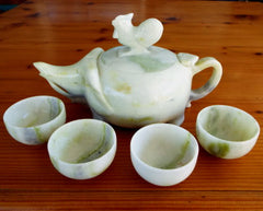 Auspicious "Rooster Rides Elephant" Symbolic Vintage Chinese Jade Teapot Set (Tea-5)