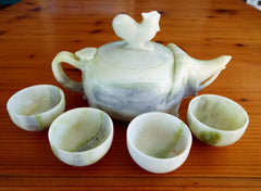 Auspicious "Rooster Rides Elephant" Symbolic Vintage Chinese Jade Teapot Set (Tea-5)