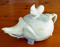 Auspicious "Rooster Rides Elephant" Symbolic Vintage Chinese Jade Teapot Set (Tea-5)