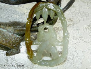 Vintage "Birds in Bamboo"  Open Carved Jadeite Pendant (V1255)