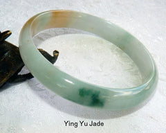 "Fu Lu Shou" Green White "Hong" Red Burmese Jadeite Bangle Bracelet 61 mm (TI1305)