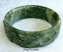 Qing Dynasty Emperor's  Vintage Carved Dragon Phoenix Jade Bangle Bracelet 65 mm (TI-1318)