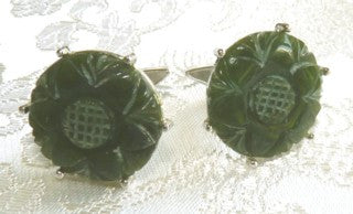 Vintage Estate Pair Carved Nephrite Jade Cufflinks