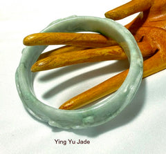 Sale-New Listing-"Dragon Protects" Carved Burmese Jadeite Bangle Bracelet 58 mm (BB3009)