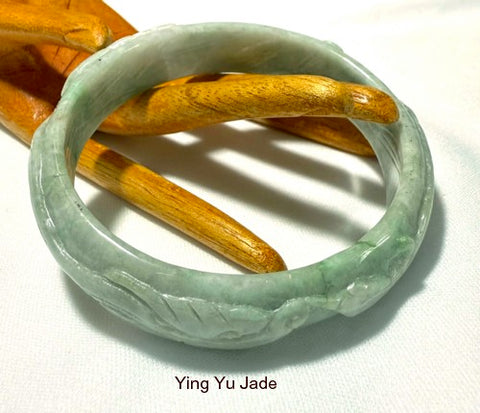 Sale-New Listing-"Dragon Protects" Carved Burmese Jadeite Bangle Bracelet 58 mm (BB3009)