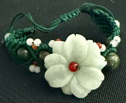 Sale- "Spiritual Flower" Burmese Jadeite Adjustable Bracelet (BJB-82)