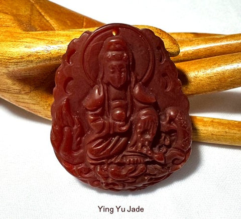"Guan Yin" Large Red Chinese Jade Pendant (BJP-919)