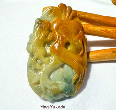 Sale-New Listing- "Good Luck" Honey-Red" and Green "Monkey-Ginseng" Jade Carving (CARV-55)