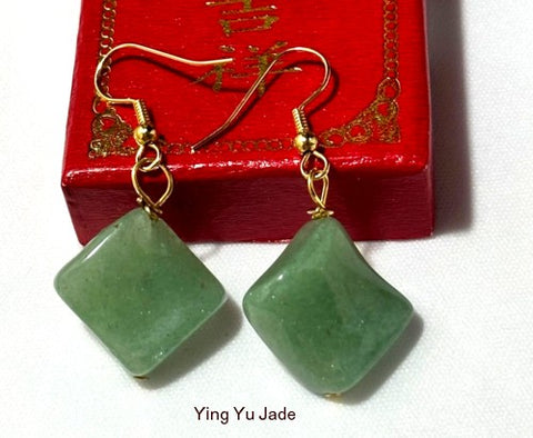 "Good Qi Energy" Green Chinese  Jade Earrings