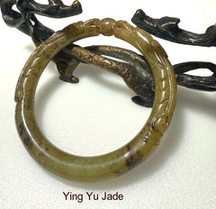 Sale-New Listing-Dynasty Style "2 Dragons Play Pearl" Chinese Jade Bangle Bracelet (NJ2672)