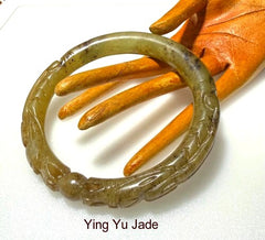 Sale-New Listing-Dynasty Style "2 Dragons Play Pearl" Chinese Jade Bangle Bracelet (NJ2672)