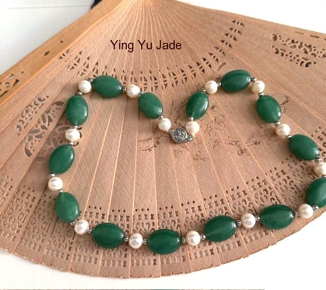 Sale-New Listing  Genuine Natural Chinese Jade and Pearls Necklace
