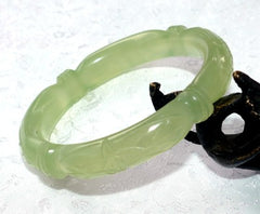 Sale-Flowers and Bamboo "Knot" Carved Classic Round Chinese Jade Bangle Bracelet 53mm (NJCARV-23-53)