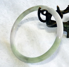 "Yin and Yang" Varied Green Burmese Jadeite Bangle Bracelet 66 mm + Certificate (5020)