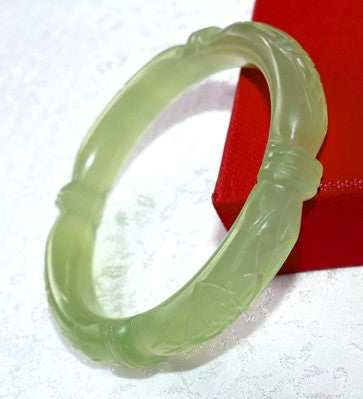 Sale-Flowers and Bamboo "Knot" Carved Classic Round Chinese Jade Bangle Bracelet 60mm (NJCARV-23-60)