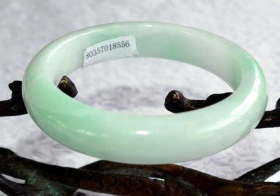 1709  Ying Yu's Jewelry Box-"Blissful" Glowing Soft Green and White Burmese Jadeite Grade A Bangle Bracelet 54.5mm + Certificate (8556)