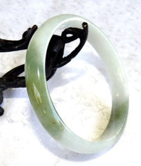 Yin Yang Dao Balancing Green and White Old Mine Lao Pit Jadeite Bangle Bracelet 64mm (BB2790)