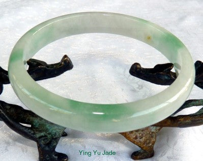 Large/Men's Apple Green Veins on White Genuine Burmese Jadeite Jade Bangle Bracelet 69.5mm (BB2872)