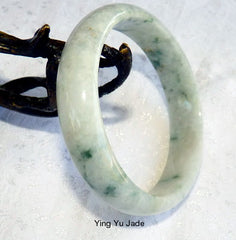 "Happy Life Yang on Yin" Burmese Jadeite Bangle Bracelet Grade A 57 mm (BB2950)