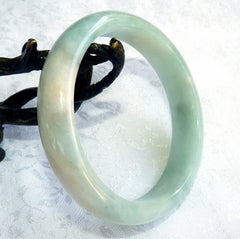 Translucent Green and "Clouds" Old Mine Jadeite Bangle 57 mm (BB2960)