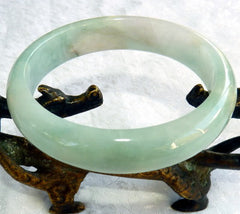 Translucent Green and "Clouds" Old Mine Jadeite Bangle 57 mm (BB2960)