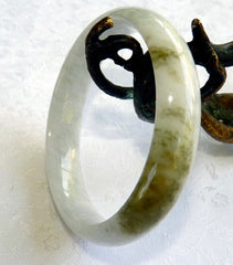"Yin and Yang" Balancing Burmese Jadeite "Old Mine"  Bangle Bracelet 53 mm (BB2961)