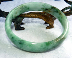 Sale-"Yin and Yang" Traditional "Old Mine" Burmese Jadeite Bangle Bracelet 66 mm (BB2965)