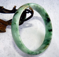 Sale-"Yin and Yang" Traditional "Old Mine" Burmese Jadeite Bangle Bracelet 66 mm (BB2965)