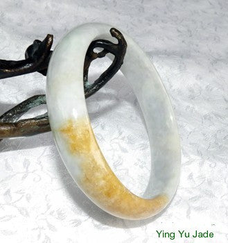 "Hong" Honey Red/Yellow  Veins on Soft Gray Jadeite Jade Bangle Bracelet 61mm (BB811)