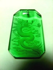 Chinese Dragon Play Pearl  Green Crystal Pendant   Large  (CP91)