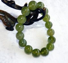 Classic Chinese Jade Bead Stretch Bracelet-Dark Green 12 mm Beads