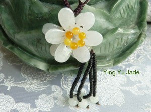 "Mei"  Beautiful "Double Flowers" Jadeite Necklace (BJNECK-42)