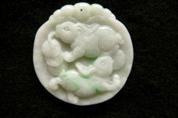 "Rabbit Brings Luck and Fortune" Burmese Jadeite Well Carved Pendant (BJP821)