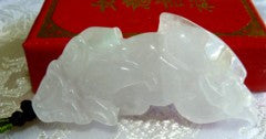 Big White Pixiu Translucent Jadeite Cabachon Pendant Necklace (BJP838)