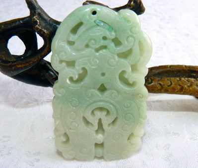 "Luck and Good Fortune" Burmese Jadeite Large Pendant (BJP907)