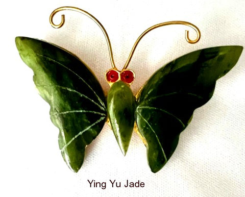 "Free Spirit" Vintage Jade Large Butterfly Pin (P673)