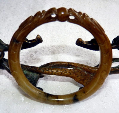 "Two Dragons Hold Pearl" Chinese Jade Dynasty Bangle Bracelet 64 mm (DC156)