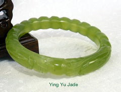 Sale-"Two Dragons Hold Pearl" Classic Round Dynasty Carved Chinese Jade Bangle Bracelet 64mm (NJCARV-DD-64 mm)
