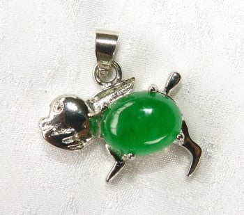 Tiny Silver Dog with Jade Cabochon (Silver-Dog)
