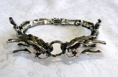 Double Red Eyed Silver Dragon Bracelet-Ying Yu's Jewelry Box